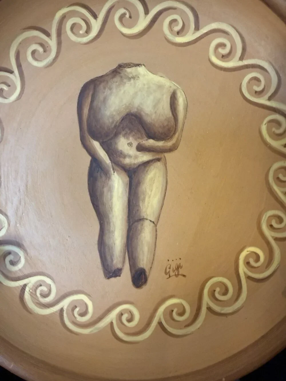 Hand-Painted Malta Pottery Wall Plate  Sleeping Lady Neolithic Venus L Darmanin